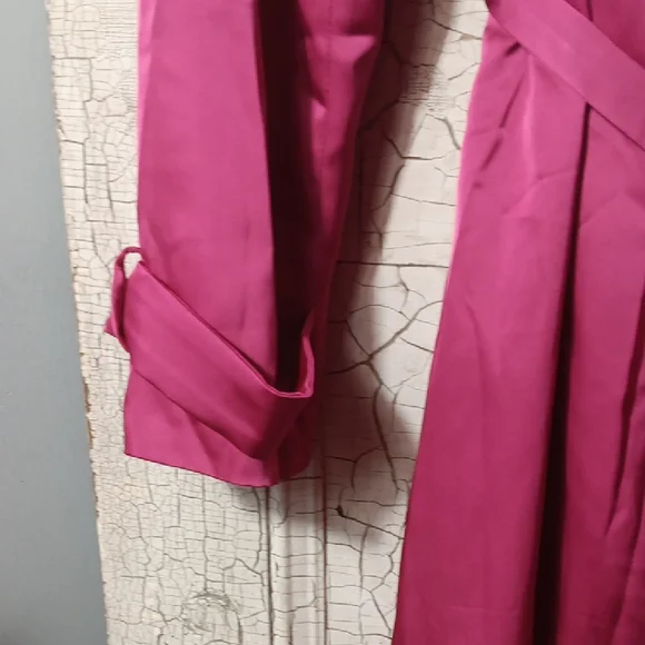 Vibrant Pink Trench Coat with Wrap Design and Tie Belt - Picture 4 of 10
